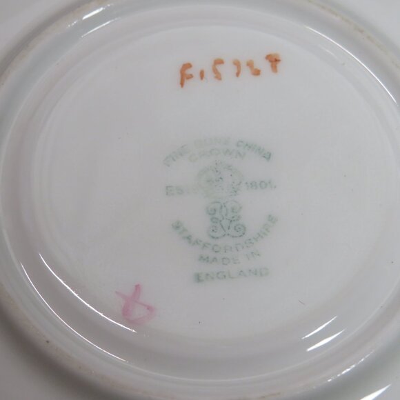 Crown Staffordshire Tea Cup & Saucer fine bone china Rose Pansy Gold Rim - Picture 7 of 16